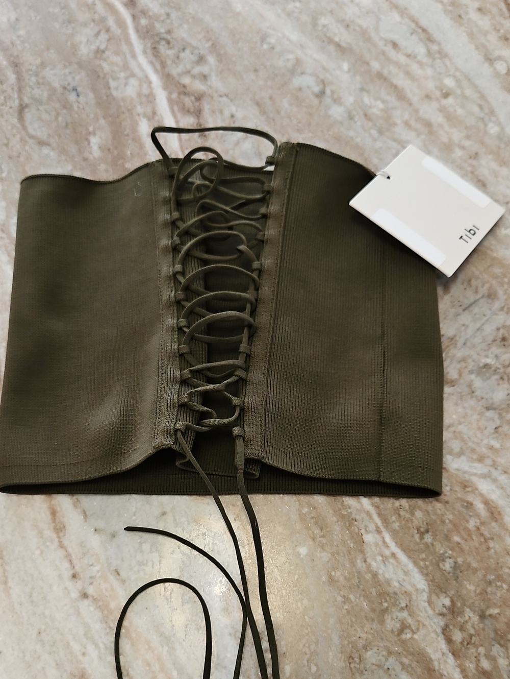 Tibi Olive Lace-Up Corset Waist Belt - Women Accessories